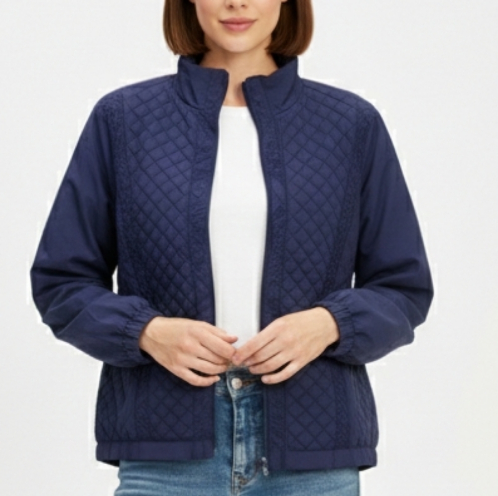 Graff Quilt Lightweight Jacket Front Zip Up Navy PXL